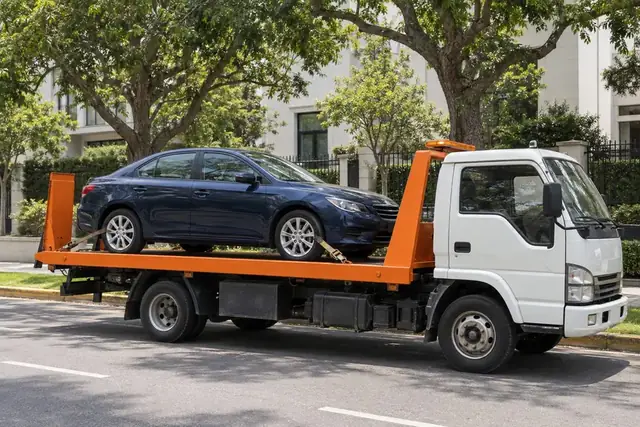 Grúa de plataforma con un auto