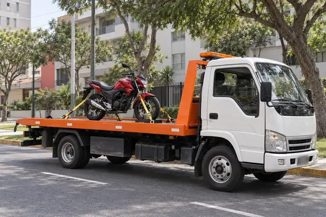 Moto sujeta sobre una grúa de plataforma